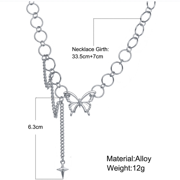 Butterfly Choker Pendant Drop Star Cross Round Chain Silvertone Boho 14"+ 2" ext - Picture 12 of 17